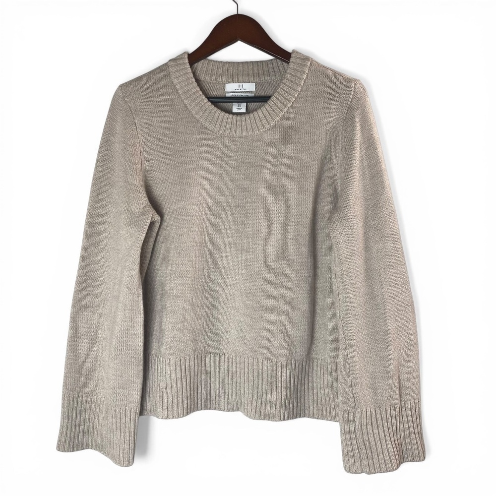 H Halston 100% Extra fine Merino Wool Crewneck Sweater in Oatmeal Size L
